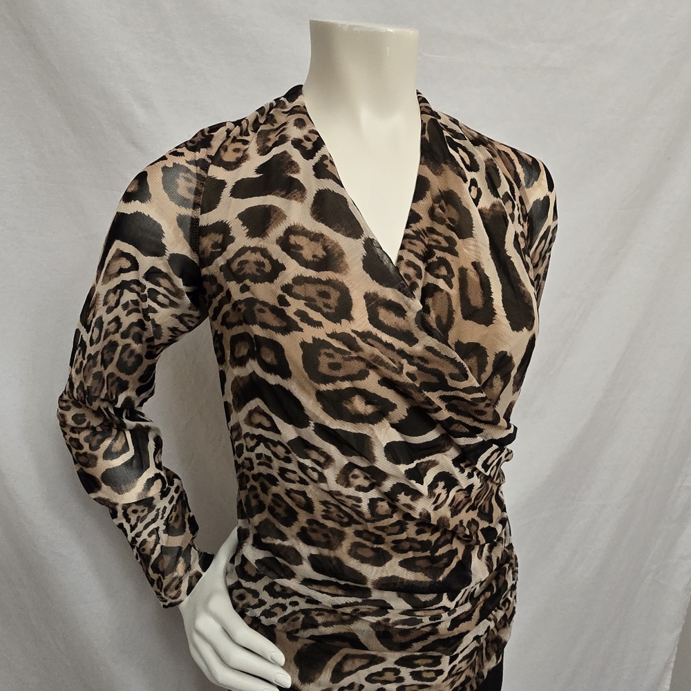 INC Faux Wrap Blouse Leopard Print
